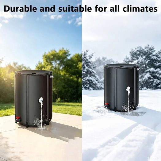 Portable Foldable Water Storage Tank 200L/52Gal, Outdoor Heavy Duty PVC Collapsible Rain Barrel with Brass Spigot, Large Capacity Reusable Water Catcher Container for RV, Camping, Plant Watering