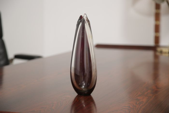 Vintage Clear & Lilac Decorative Glass Vase by Sirkku Kumela-Lehtonen, 1960s