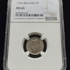 Ireland 1934 | Irish 3p | 3 Pence | Hare | KM.4 | MS 63