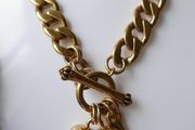 Juicy Couture Logo Heart J Charms Gold Tone Chain Link Toggle Clasp Necklace 17inch.