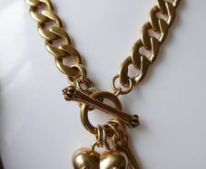Juicy Couture Logo Heart J Charms Gold Tone Chain Link Toggle Clasp Necklace 17inch.