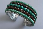 BANGLE - Wooden Beads - Brown &amp; Turquoise
