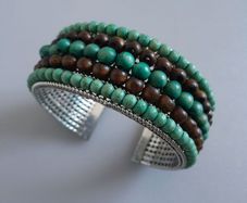 BANGLE - Wooden Beads - Brown & Turquoise