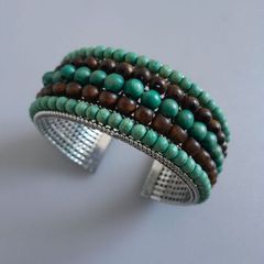 BANGLE - Wooden Beads - Brown & Turquoise