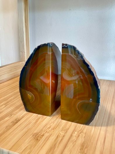 Set of Vintage Brown Agate Bookends Home Decor