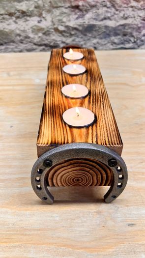 Rustic candle holder lucky charming, Handmade