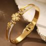 Four Leaf Clover Crystal Gold Bracelet Bangle Image 2