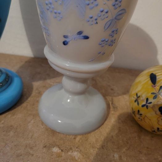 Antique collection of graduated handpainted opaline vases