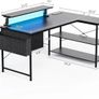 L Shaped Gaming Desk with LED Lights & Power Outlets, 120x80x70cm Reversible Corner Desk with Drawer Storage Bag & Monitor Stand, Carbon Fiber Black Image 3