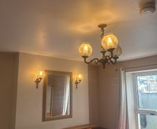 Brass ceiling light and wall lights