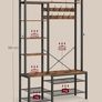 Coat Rack, Entrance Cabinet, with Shoe Rack, 5 Storage Shelves, 9 Coat Hooks and 6 Side Hooks, 40 x 120 x 190 cm, Rustic Brown and Ink Black Image 2