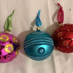 3 large Waterford Crystal christmas baubles (10cm diameter each)