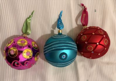 3 large Waterford Crystal christmas baubles (10cm diameter each)