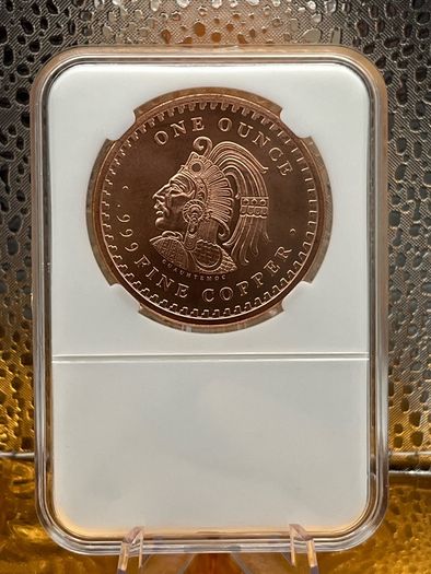 1avdp oz Fine 999 Copper Bullion Aztec Round.