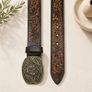 Unisex Genuine Leather Tooled Belt Vintage Floral Western Leather Belt Image 7