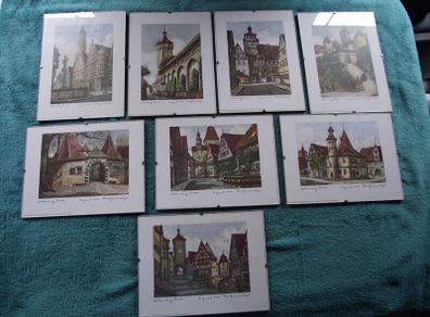8 X Signed etchings of Rothenburg W. Germany by Ernst Geissendorfer - Circa 1950's
