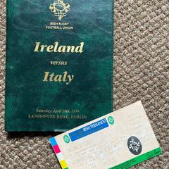 Very Rare 1999 Ireland v Italy - Five Nations Championship VIP Programme & Match Ticket