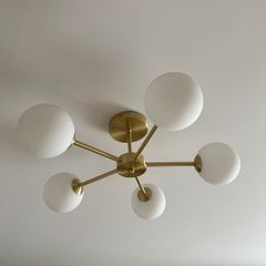 Modern 5-light brass and frosted glass ceiling fitting