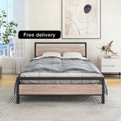 Double Bed Frames with Wood Headboard