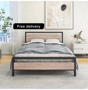 Double Bed Frames with Wood Headboard