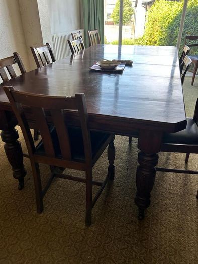 Large Solid Mahogany Extending Dining Table and Chairs