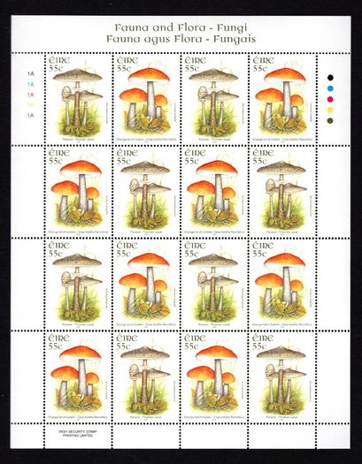 2008 Ireland Fauna & Flora: Fungi Commemorative Stamp Sheetlet Plate 1A1A1A1A Mint Never Hinged (MNH)