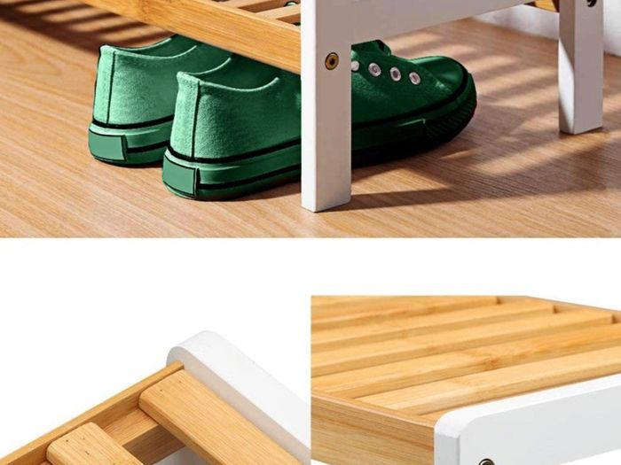 Bamboo Shoe Rack, Easy Build With 3 Shelves, Large Storage Capacity Wooden Shoe/Trainer Stand and Organiser, up to 12 Pairs, Perfect for Hallway, Bedroom, Small Spaces Brown/White (FREE POSTAGE)