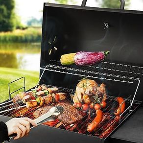 Charcoal BBQ Grill Smoker with Side Shelves, Portable Barrel Barbecue Grill Outdoor with Temperature Gauge, Warming Rack, Stainless Steel Racks, and Air Vents for Camping and Garden