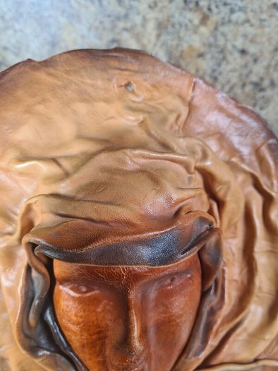 Leather face mask wall art handmade wall hanging