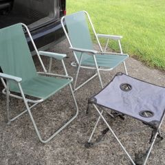 Deck chairs and folding table .