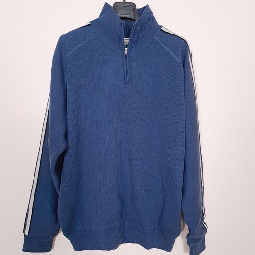 Crane Sports Blue Quarter Zip Ribbed Pullover Golf Sweater Racing Stripes Size L