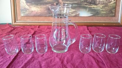 7 Piece 25th Silver Anniversary Silver Gilt Pitcher And Drinking Glasses Set