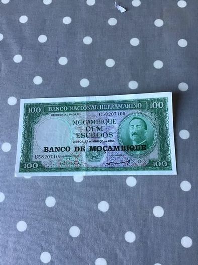 Rare 1961 Mozambique Banknote 100 Escudos