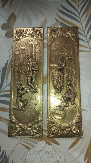 2- RARE Brass Vintage ELPEC Wall Hangings, Lady Dancing & Musical Scenes 14.5"