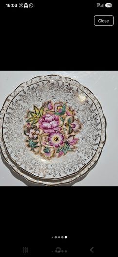 Vintage 22 KT Gold Overlay Chintz Fine Bone China Teacup Trio Set