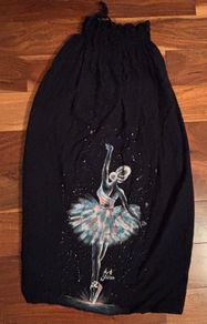 Hand-Painted Dark Blue Linen Maxi Skirt Signed Artwork