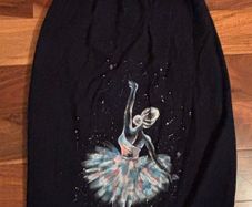Hand-Painted Dark Blue Linen Maxi Skirt Signed Artwork