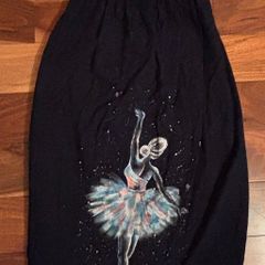 Hand-Painted Dark Blue Linen Maxi Skirt Signed Artwork