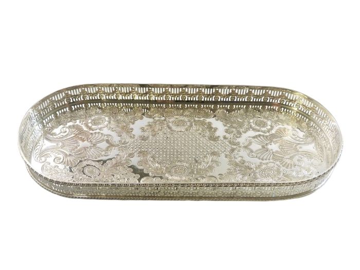 Vintage Silver Plated Serving Tray and Server Tongs