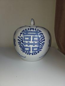 Vintage Chinese Large Blue and White Ginger Jar