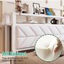 4ft6 Floating Double Bed Frame Upholstered Platform Bed with Storage Shelf Headboard,Charging Station/LED Lights,Metal Slat Support/Noise Free,No Box Spring Needed,135x190 Double Size,White Image 4