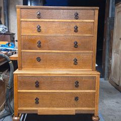 Mid century OAK 'High Boy' chest of drawers