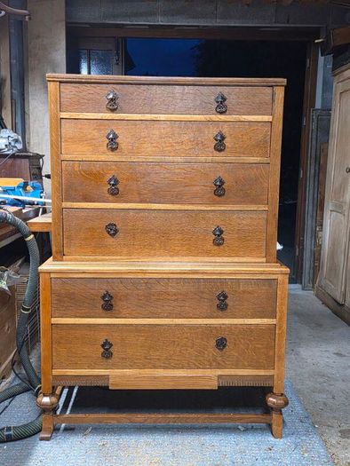 Mid century OAK 'High Boy' chest of drawers