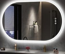 Oval Bluetooth Bathroom Mirror with LED Lights 600x1000mm, Anti-Fog, LED Bathroom Mirror with Memory, 3000K-6500K, Dimmable, HD Tempered Glass, IP44 Waterproof, Horizontal or Vertical