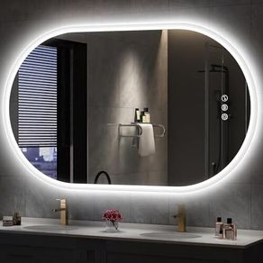 Oval Bluetooth Bathroom Mirror with LED Lights 600x1000mm, Anti-Fog, LED Bathroom Mirror with Memory, 3000K-6500K, Dimmable, HD Tempered Glass, IP44 Waterproof, Horizontal or Vertical