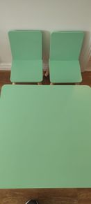 Kids wooden green table and 2 chairs