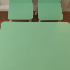 Kids wooden green table and 2 chairs