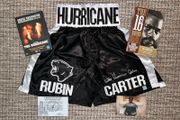 Rubin 'Hurricane' Carter signed boxing trunks. Comes with COA, photo &amp; FREE Denzel Washington DVD AND the book that inspired the movie!