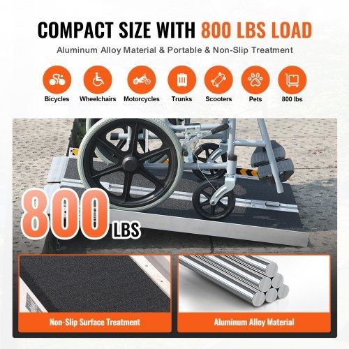 Wheelchair Ramp, 91.4 cm 362.9 kg Capacity, Non-Slip Aluminum Folding Threshold Ramp, Foldable Mobility Scooter Ramp Wheel Chair Ramp, Handicap Ramp for Home Steps, Stairs, Doorways