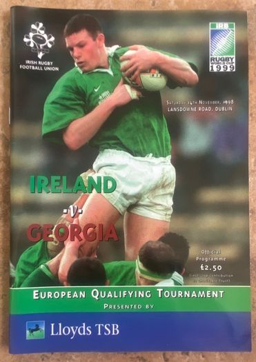Very Rare 1998 Ireland v Georgia - Rugby World Cup Qualifier Programme